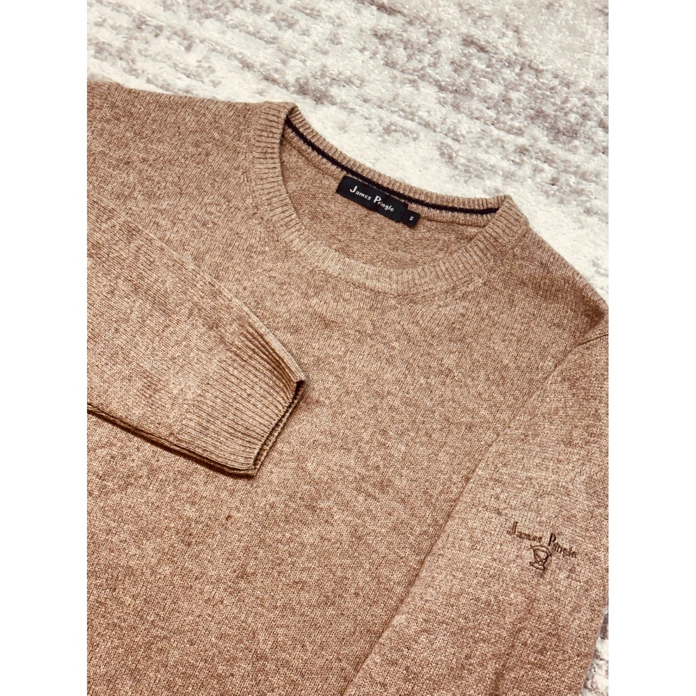 James Pringle Sweater Mens‎ Small Brown Lambswool Crewneck Fisherman Pullover
